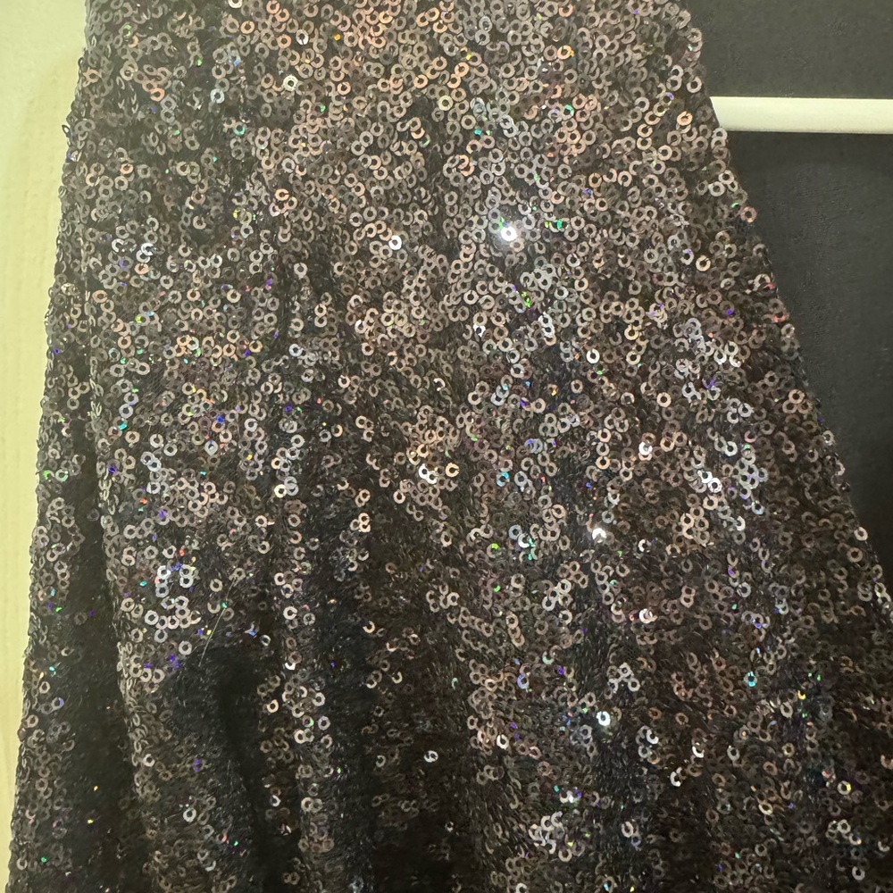 LOFT Shimmering Black Sequin Belted Dress Party Holiday Festival - Picture 3 of 7